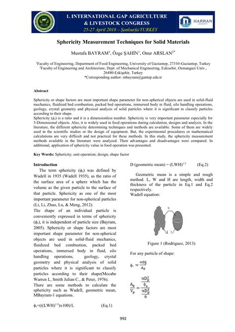 (PDF) Sphericity Measurement Techniques for Solid Materials