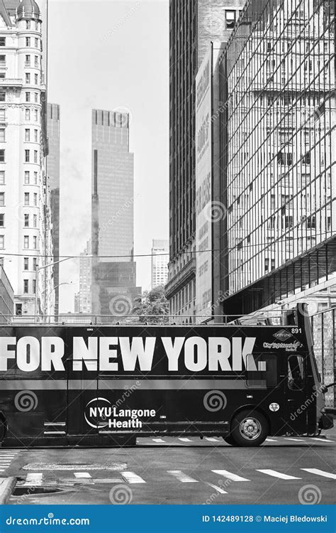 Sightseeing Bus with for New York Sign on a Street of Manhattan ...