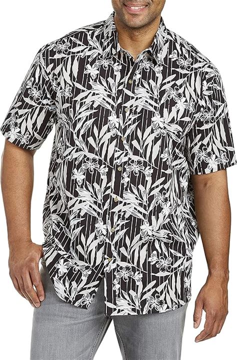 Harbor Bay by DXL Big and Tall Floral Stripe Sport Shirt, Black, 1XLT at Amazon Men’s Clothing store