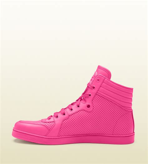 Gucci Neon Pink Leather Hightop Sneakers in Pink for Men | Lyst