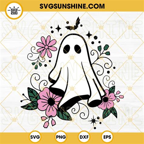 Floral Ghost SVG, Halloween Cute Ghost SVG, Halloween Floral SVG ...