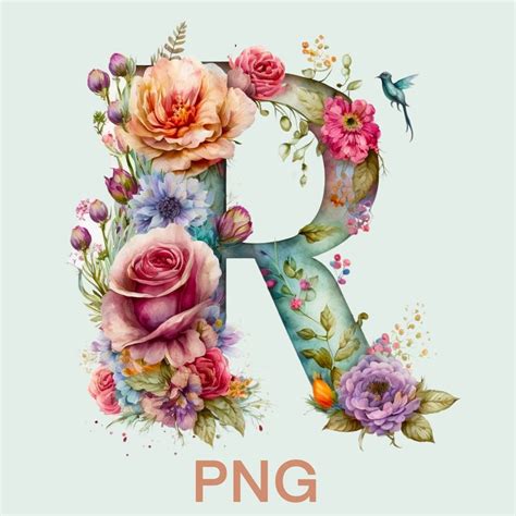 Watercolor Flower Letter R Png Clipart, Botanical Letter R, Witch Png Alphabet Clipart, Boho ...