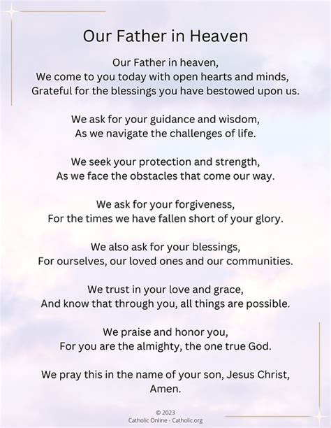 Our Father in Heaven (FREE PDF) | Catholic Online Learning Resources