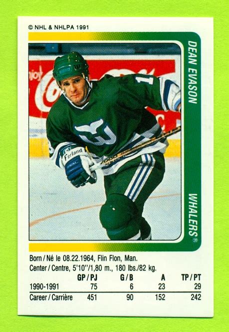 1991 PANINI #312-Dean Evason - NHL Hockey Stickers