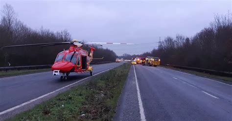 A414 traffic after crash completely closes road and air ambulance lands - HertsLive