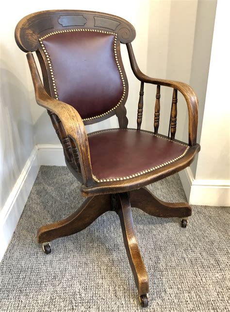 Antique Oak Swivel Office Desk Chair