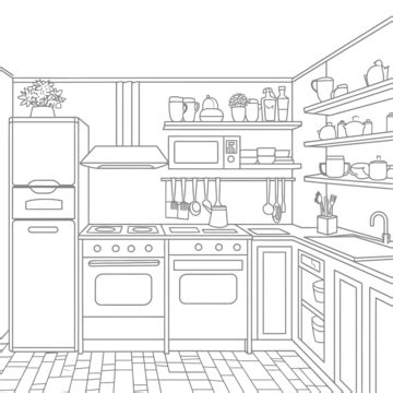 Kitchen Layout Coloring Pages Outline Sketch Drawing Vector, Wing ...