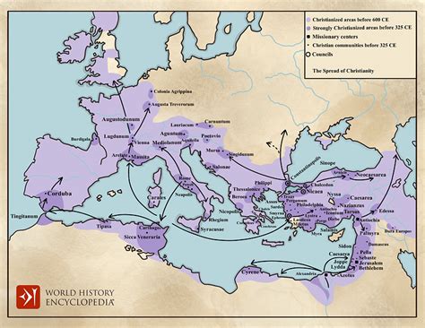 Spread of Christianity Map (up to 600 CE) (Illustration) - World ...