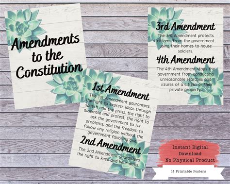 US Amendments Printable Poster Set US Constitution Wall Art - Etsy ...