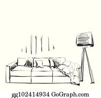 330 Hand Drawn Sketch Of Modern Living Room Interior Clip Art | Royalty ...