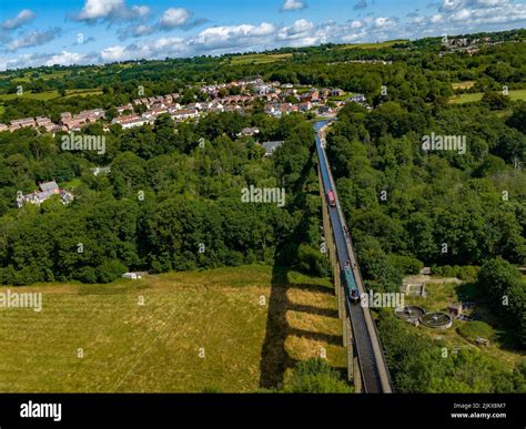 Canal Boats Crossing Pontcysyllte Aqueduct aerial view at a very busy ...