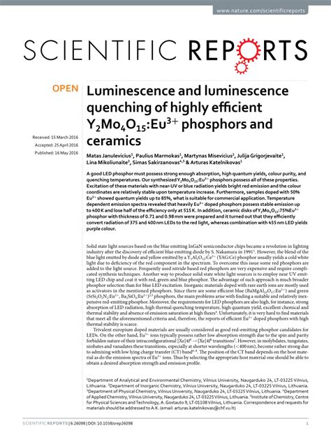 (PDF) Luminescence and luminescence quenching of highly efficient Y2Mo4O15:Eu3+ phosphors and ...