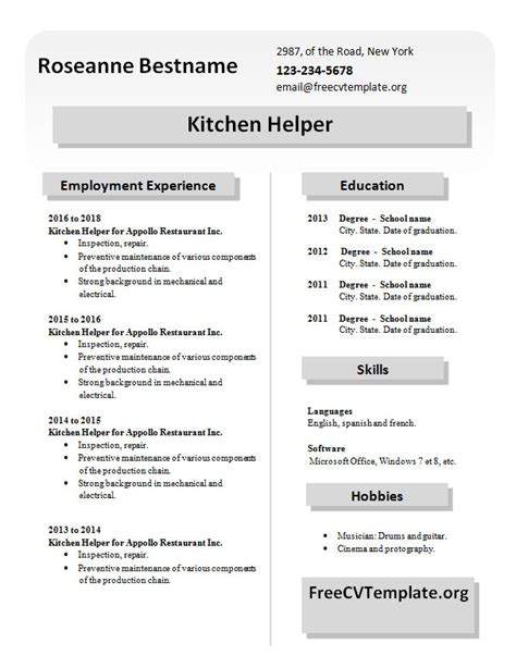 Kitchen staff • Get A Free CV