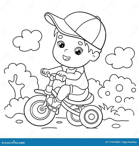 Coloring Page Outline Of A Cartoon Boy Riding A Bicycle Or Bike ...