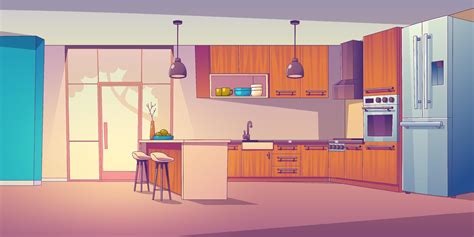 Kitchen room vector cartoon interior illustration 22347029 Vector Art ...