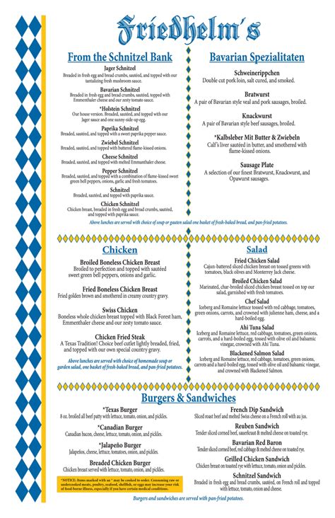 Lunch Menu — Friedhelm's Bavarian Inn Restaurant & Bar | Fredericksburg ...