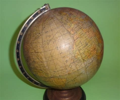 Vtg WORLD GLOBE EARTH Map, Old Greek Tin Metal Desktop Rotating Earth Globe, Tin Litho World ...