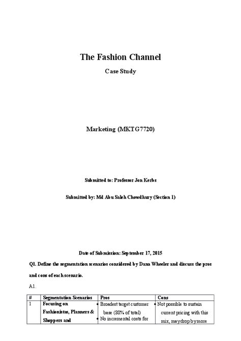 (DOC) The Fashion Channel Case Study Marketing (MKTG7720 | Md Abu Saleh Chowdhury - Academia.edu