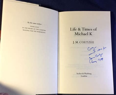 LIFE & TIMES OF MICHAEL K. | J. M. Coetzee | First Edition, third impression