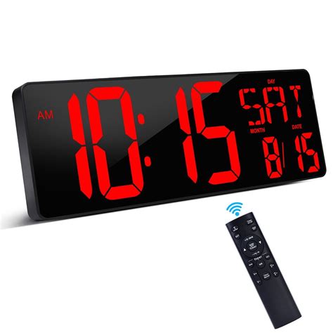 XREXS Large Digital Wall Clock with Remote Control, 16.5 Inch LED Large ...