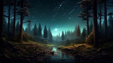 Premium AI Image | Forest Starry Night Background