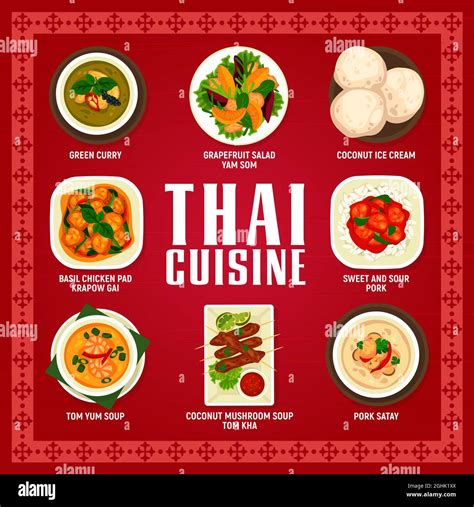 Thai food cuisine menu, Thailand dishes and lunch meals, vector ...