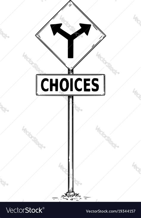 Fork in the road arrow sign drawing of choices Vector Image