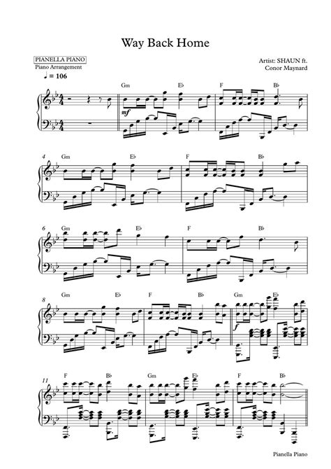 SHAUN - Way Back Home (Piano Sheet) 악보 by Pianella Piano