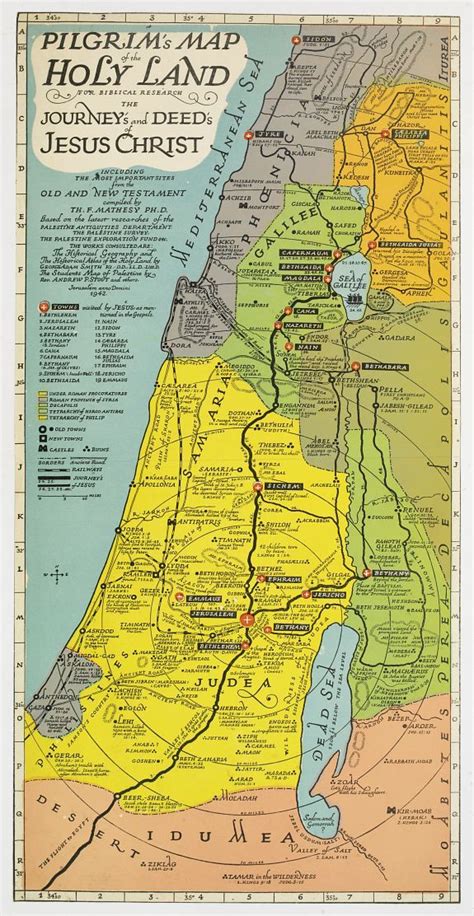 Pilgram's Map of the Holy Land - 1942 | Bible land, Bible mapping, Holy ...