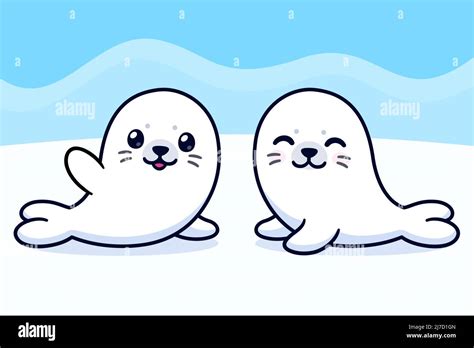 Two cute baby seals drawing, cartoon vector illustration Stock Vector ...