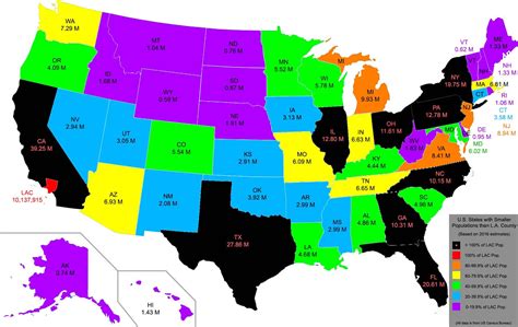 The United States, Color-Coded by Population Relative to Los Angeles County, California ...