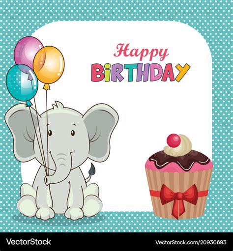 Happy birthday card with cute elephant Royalty Free Vector