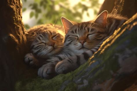 Premium AI Image | Cat sleeping on tree