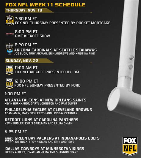 FOX NFL Week 11 Schedule and Regionalization - Fox Sports Press Pass