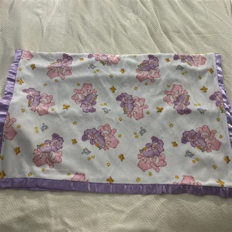 Vintage Care Bears crib throw blanket. Satin rimmed... - Depop