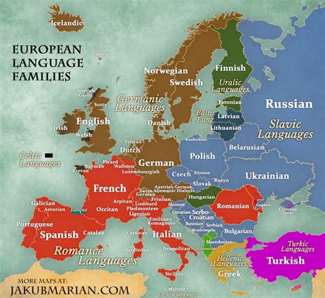 Map of languages and language families of Europe