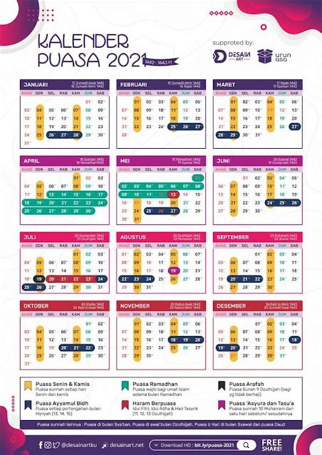 Download Kalender Puasa Wajib dan Sunnah 2021 1442 - 1443 Hijriyah ...