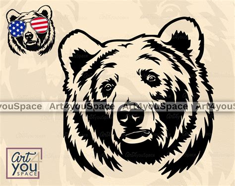 Grizzly Bear SVG Files Cricut Bear Head USA Glasses Clipart - Etsy