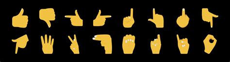 Set of hand emoticon vector isolated on black background. Gestures emoji vector. Smile icon set ...