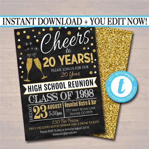 Editable Class Reunion Invitation Template - Any Year! College Reunion ...