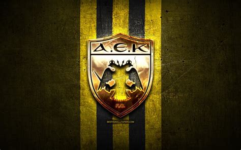 Download wallpapers AEK Athens FC, golden logo, Super League Greece ...