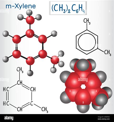 Meta-xylene (m-xylene) molecule - structural chemical formula and model ...