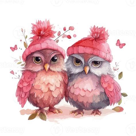 muted color watercolor cute owl couple for Valentine's Day . AI ...