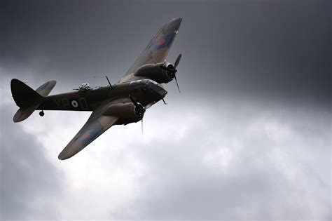 A Bristol Blenheim light bomber flies through the clouds above RAF Fairford, United Kingdom ...