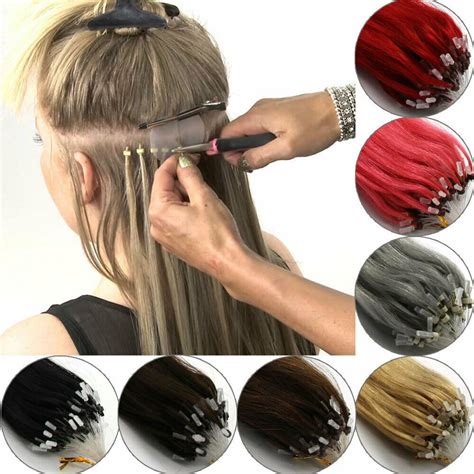 Easy Loop Micro Ring Beads Remy Human Hair Extensions Straight Black ...