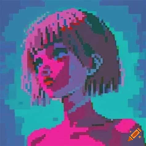 Pixel art of a retro anime girl on Craiyon