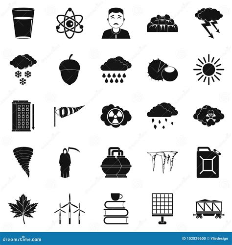 Storm Warning Icons Set, Simple Style Stock Vector - Illustration of ...