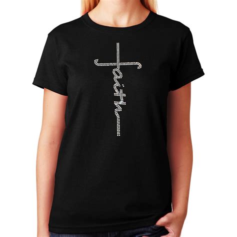 Women's / Unisex T-Shirt with Faith Script Cross in Rhinestones – Rhinestone Superstore