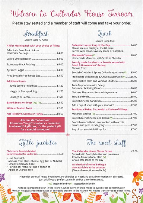 Callander House Tearoom Menu | Falkirk Council