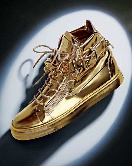 Giuseppe Zanotti Men's Metallic Chain & Zipper High-Top Sneaker, Gold